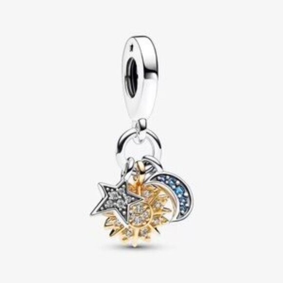 Pandora Two-tone Celestial Triple Dangle Charm - Picture 1 of 4